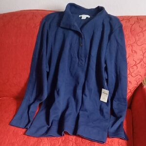 Nwt Coldwater Creek Deep Blue Soft Henley Pullover Shirt Sweater Cotton